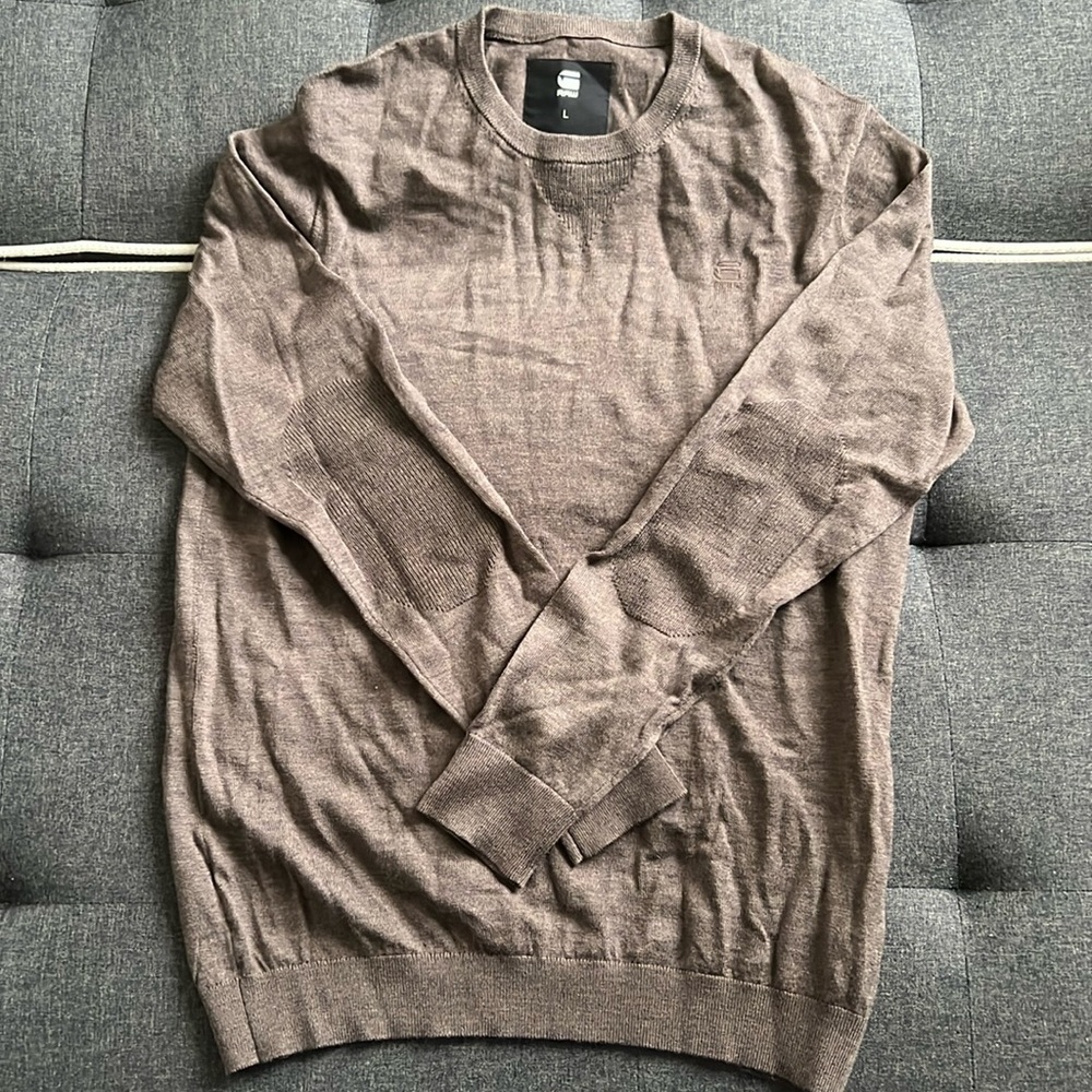 G-Star 100% Merino Wool Crewneck Sweater, brown. Size L/XL.